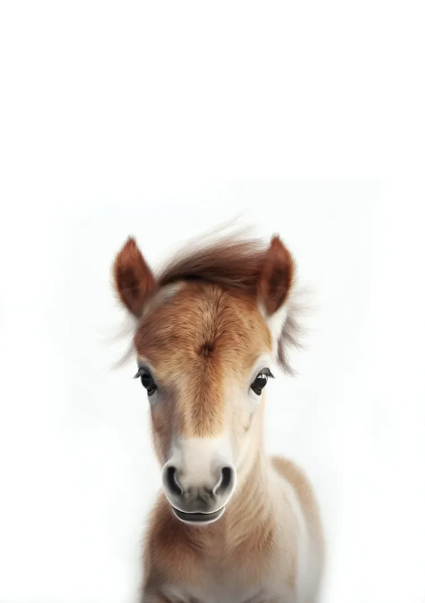 Niedliches Fohlen Braunes Fell Große Augen Weiße Nase Sanftes Porträt Gemälde