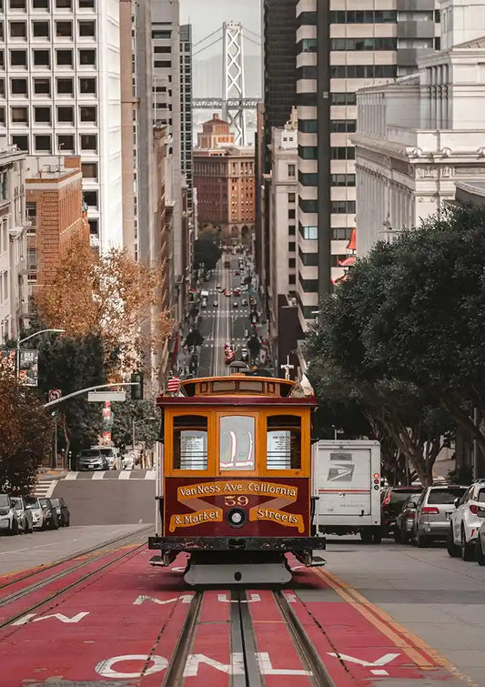 San Francisco tramwaj linowy obraz na płótnie na stromej ulicy w jesiennych barwach