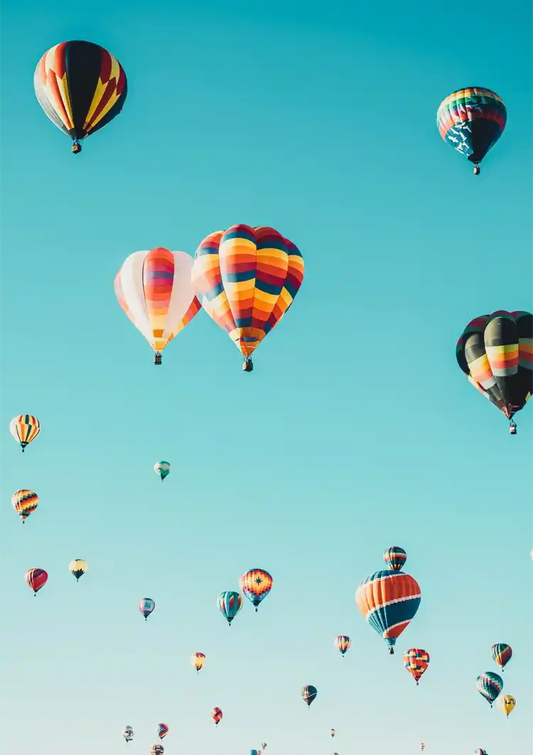 Kolorowe balony obraz na płótnie w odcieniach niebieskiego, czerwonego i żółtego