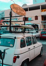 Vintage Auto Surfschule Werbung Straßenszene Türkis Retro Leinwand Gemälde