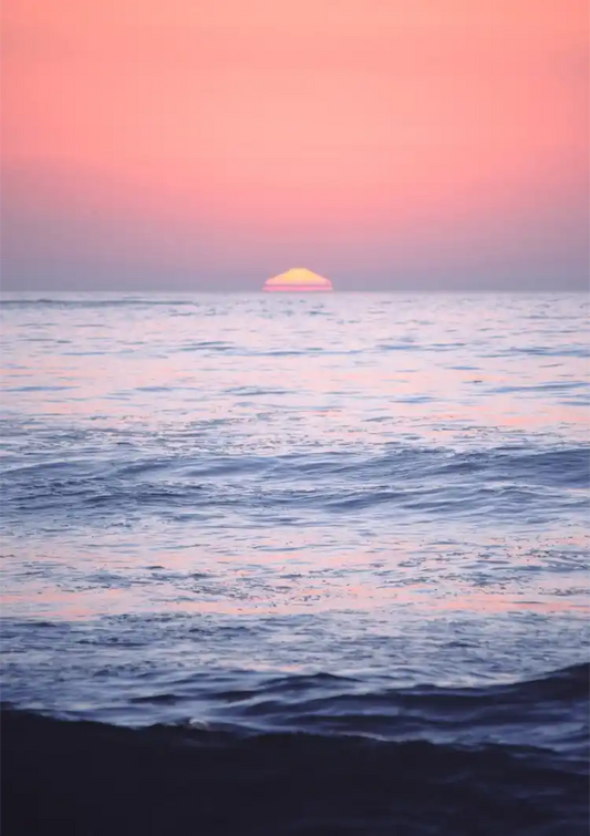 Roze Zonsondergang Oceaan Horizon Rustig Zeegezicht Canvas Schilderij