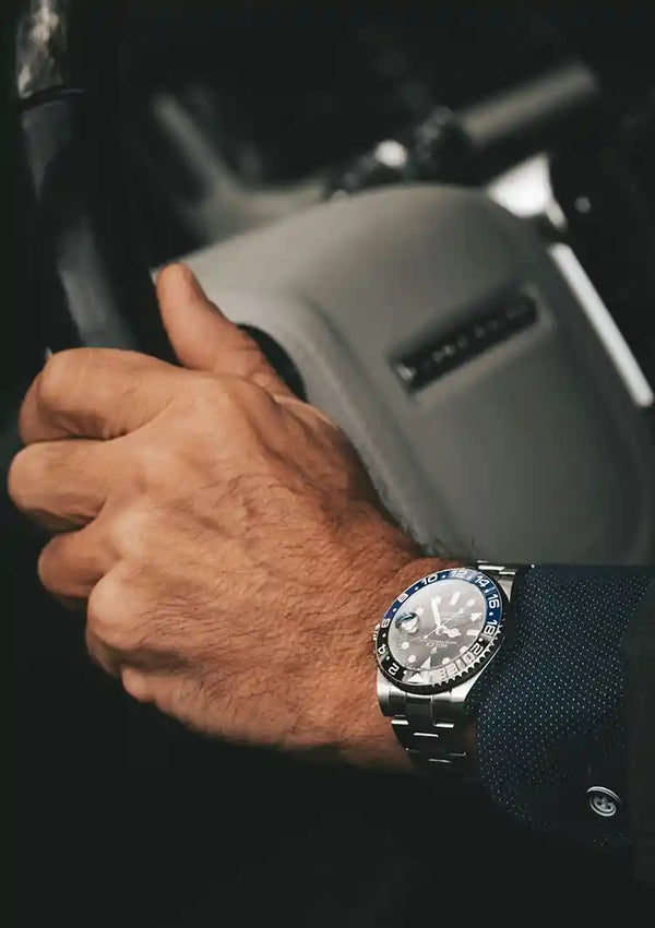 Businessman Hand on Steering Wheel with Luxury Watch Close-up Painting