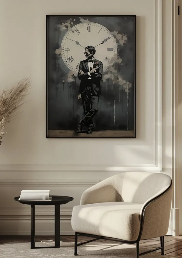 Man in Suit by Big Clock Graffiti Street Art Painting