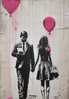 Man and Woman with Pink Balloons Graffiti Street Art Painting