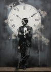 Man in Suit by Big Clock Graffiti Street Art Painting