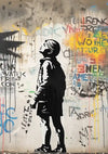 Boy at Graffiti Wall with Colourful Words Street Art Canvas Print