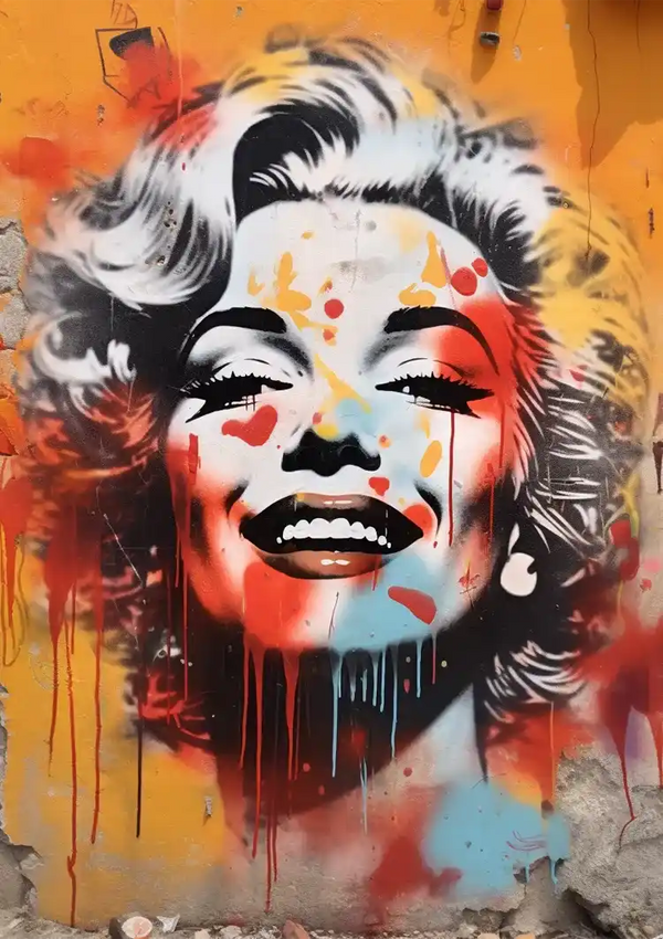 Marilyn Monroe Graffiti Portrait Orange Red Painting