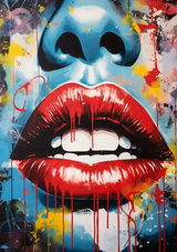 Nahaufnahme Rote Lippen Ausdrucksstark Pop-Art Leinwandgemälde