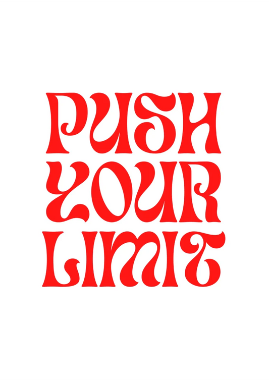 Push your limit text canvas painting in distorted red on a white background