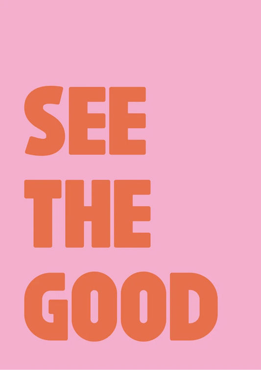 See the good text canvas painting in orange on a soft pink background
