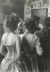 Vintage Ladies in a Row Black and White Elegant Retro Painting