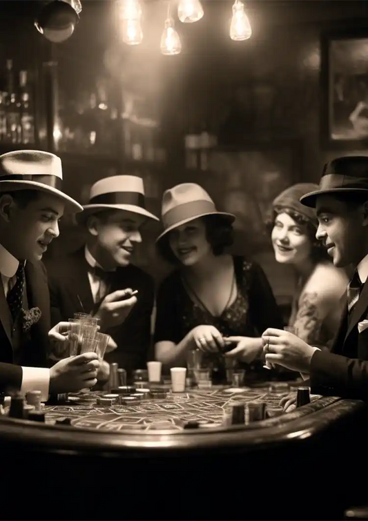 Gesellige Runde am Spieltisch Leinwandbild in einer stimmungsvollen Zwanziger-Jahre-Bar
