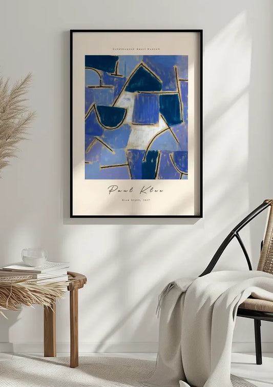 Blauwe Geometrische Vormen Gouden Lijnen Paul Klee Abstract Canvas Schilderij