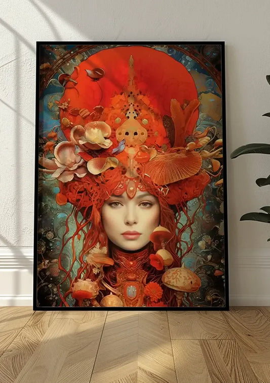Mushroom Queen Red Regalia Fantasy Woman Portrait Painting