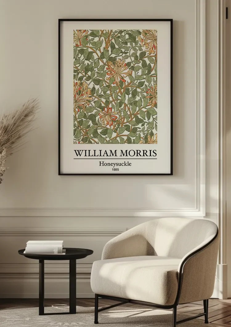 William Morris Honeysuckle Green Orange Floral Pattern Classic Art Canvas Painting