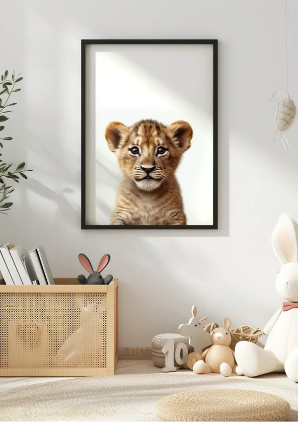 Niedliches Löwenjunges Goldenes Fell Große Augen Verspielt Porträt Gemälde