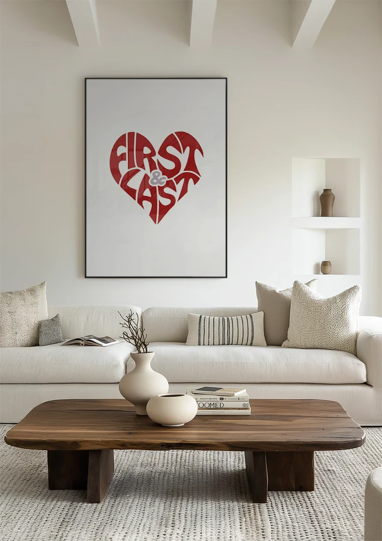 First and Last Rood Hart Typografie Romantisch Liefde Schilderij