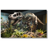 T-Rex-Skelett auf Museumsleinwand – Botanische Dinosaurier-Wandkunst
