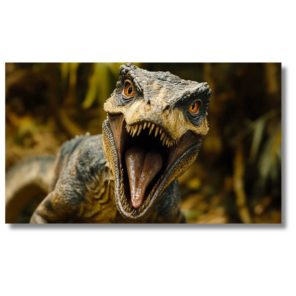 Brullende Raptor in Jungle Canvas – Dinosaurus Wanddecoratie