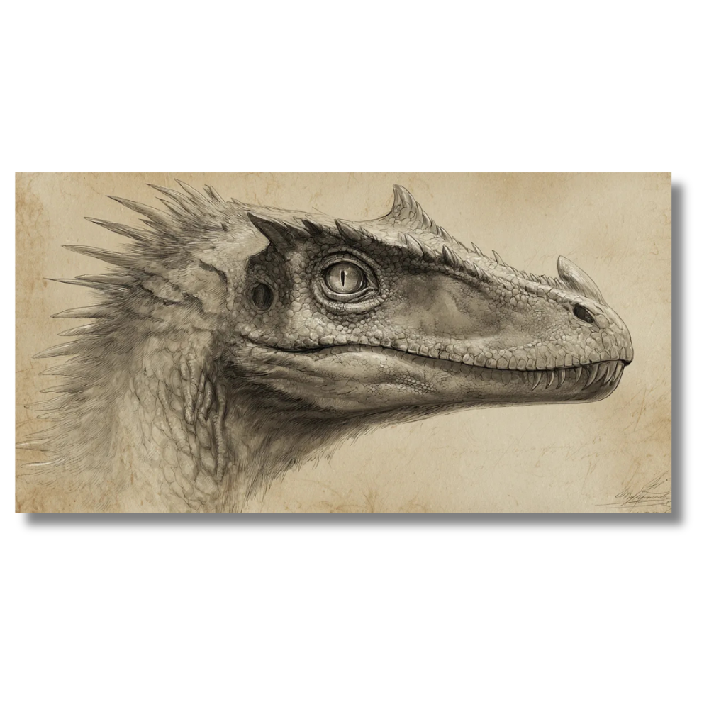Dinosaur Pencil Sketch on Aged Paper Background – Canvas Wall Art