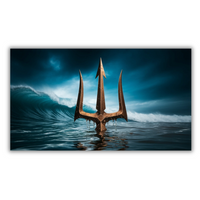 Oceaan drietand die uit het water opduikt met stormachtige lucht - Canvas wandkunst