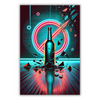 Retro Neon Bottle Explosion in Synthwave Style Canvas – Modern Wall Art