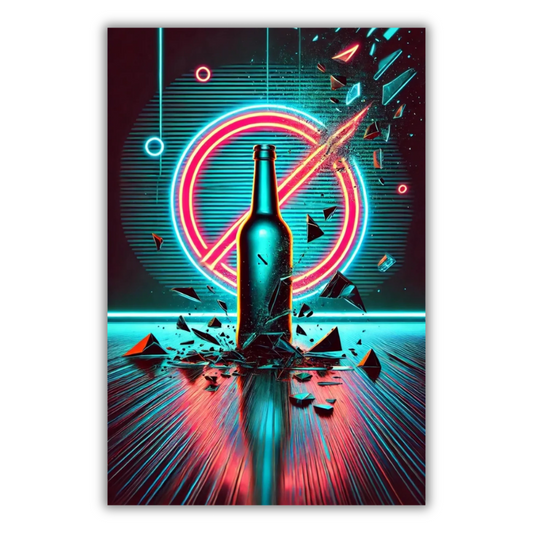 Synthwave Leinwandbild einer Neon-Flaschenexplosion in Rosa und Lila