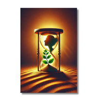 Zandlopersilhouet met groen blad en zandlicht - Canvas wandkunst