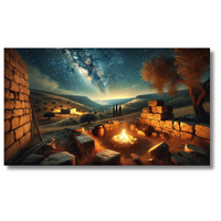 Oud plattelandskampvuur onder de sterrenhemel - Canvas wandkunst