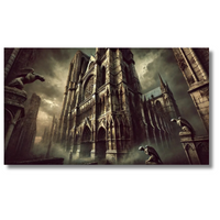 Gotische kathedraal met waterspuwers in stormachtige lucht - Canvas wandkunst