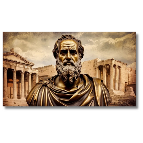 Greek Philosopher Statue with Ancient Architecture
