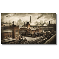 Industrieel stadsgezicht met fabrieken en rook - Canvas wandkunst