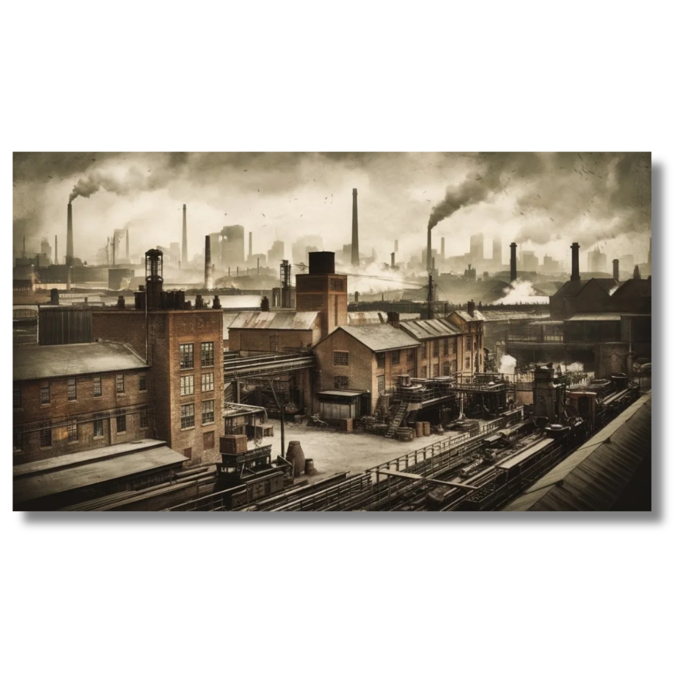 Industrial Cityscape with Factories and Smoke - Canvas Wall Art