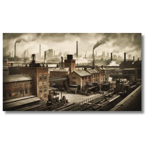 Industrial Cityscape with Factories and Smoke