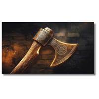 Decoratieve Vikingbijl op rustieke achtergrond - Canvas wandkunst