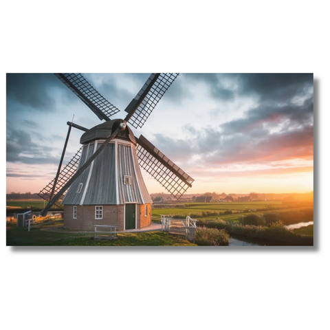 Traditional Windmill in Sunset Landscape