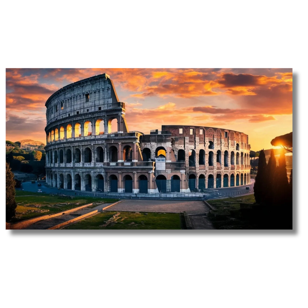Colosseum at Sunset with Warm Sky View - Canvas Wall Art