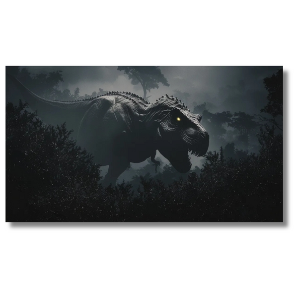 T-Rex in Donkere Jungle Canvas – Sfeervolle Dinosaurus Wanddecoratie