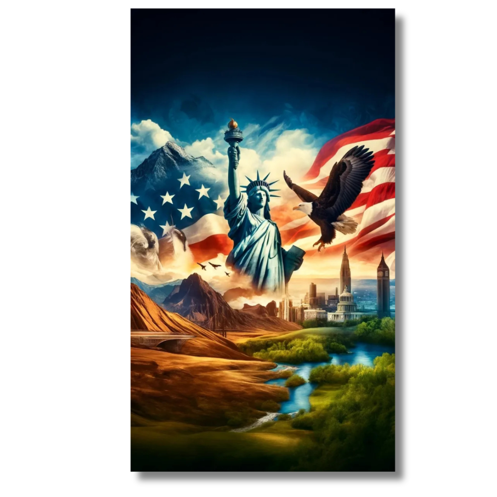 Scenic Cityscape with Landmark Statue and Colorful Sky – Canvas Wall Art
