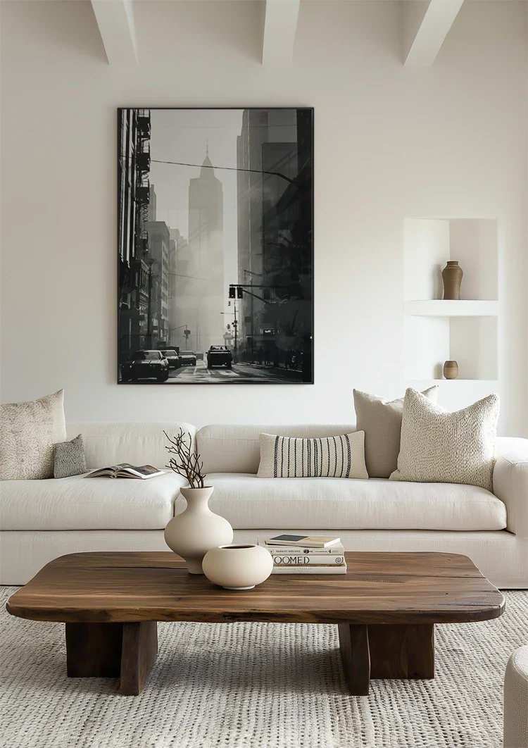 Misty Cityscape with Tall Tower Black and White Painting