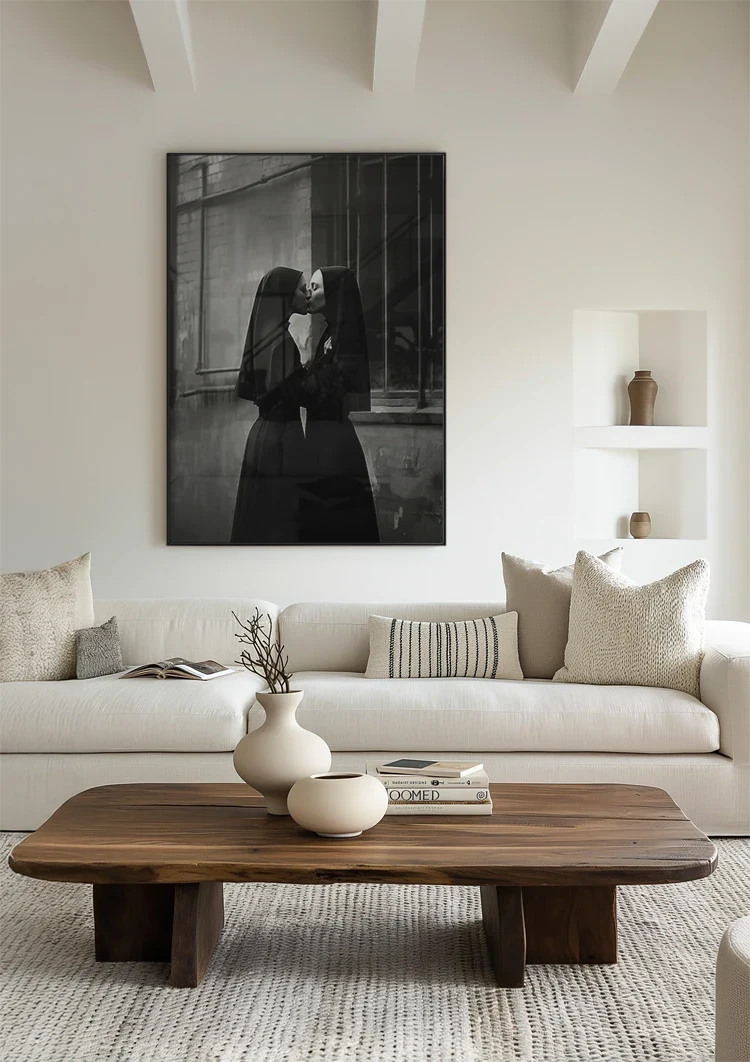 Zwei Nonnen küssend Schwarz-Weiß-Kunstfotografie Gemälde