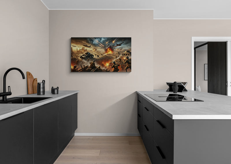 Historisch slagveld met soldaten en explosies - Canvas wandkunst