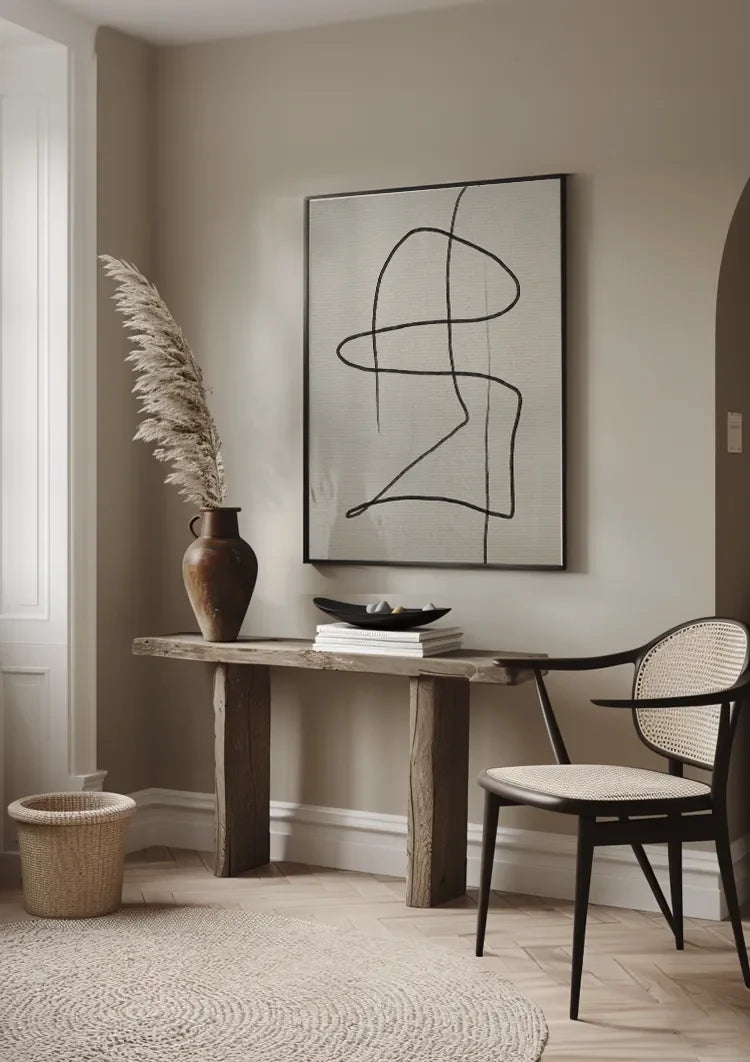 Fließende Linienkunst Abstrakt Beige Hintergrund Minimalistisches Gemälde