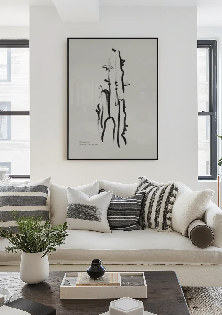 Cactus Lijntekening Zwart Wit Minimalistisch Botanisch Kunst Schilderij