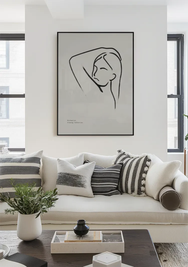 Frau Strichzeichnung Arm Hoch Elegant Minimalistisches Porträt Gemälde