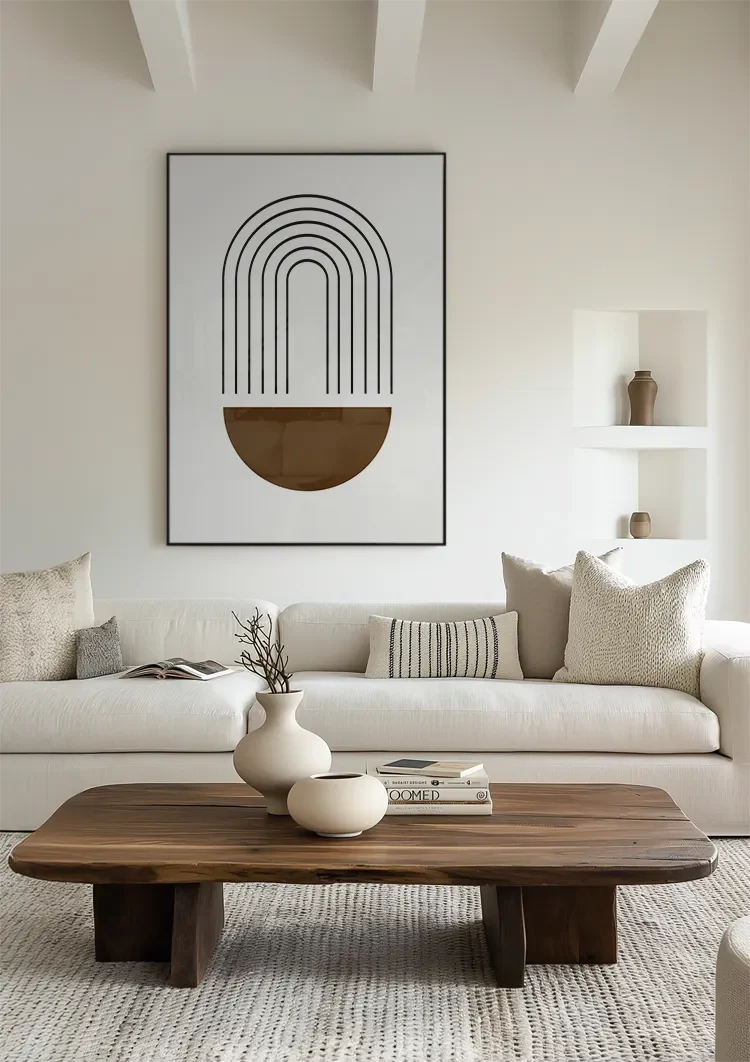 Abstracte Boog Geometrisch Bruin Wit Minimalistisch Modern Schilderij
