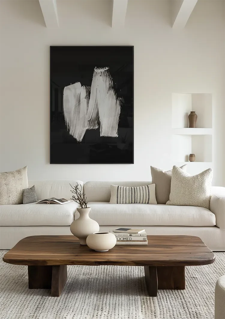White Paint Strokes Black Abstract Expressive Gestural Art Painting