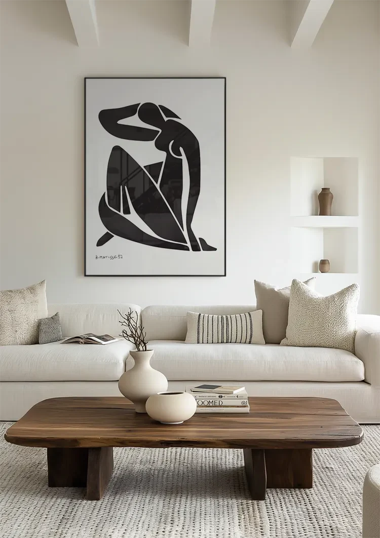 Weibliche Silhouette sitzend Schwarz Weiß Minimalistisch Elegant Gemälde