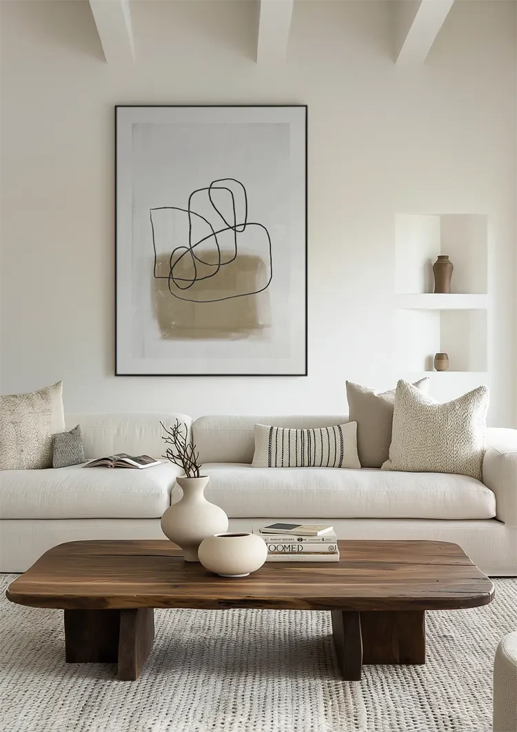 Verspielte Abstrakte Linienzeichnung Schwarz Beige Minimalistisches Gemälde