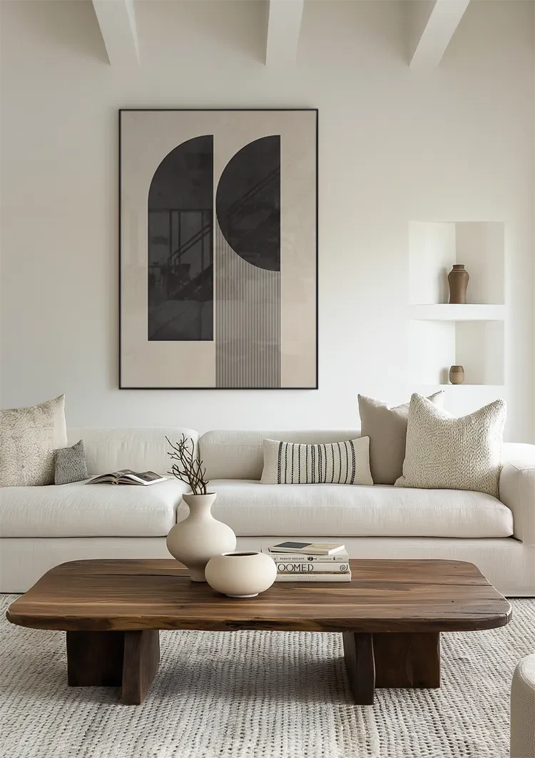 Moderne Abstracte Geometrische Vormen Zwart Beige Grijs Minimalistisch Schilderij